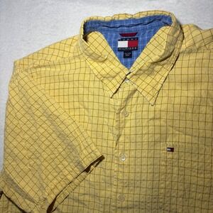 Tommy Hilfiger Mens Short Sleeve Button Down Shirt Yellow Windowpane Check XXL